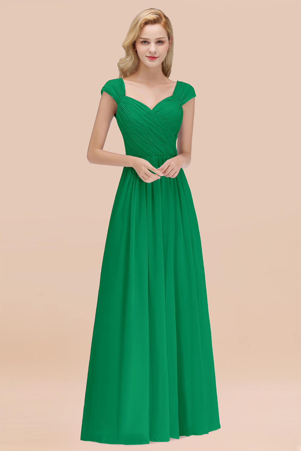 A-Line Chiffon Straps Sweetheart Sleeveless Floor-Length Bridesmaid Dress with Ruffles