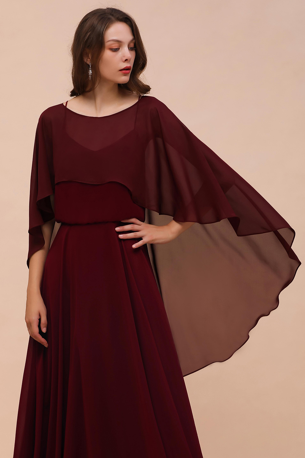 BM1087 Chiffon Burgundy Long Special Occasions Wrap