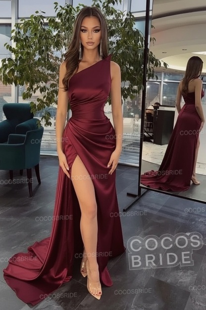 Elegant Black Long Mermaid One Shoulder Satin Prom Dress