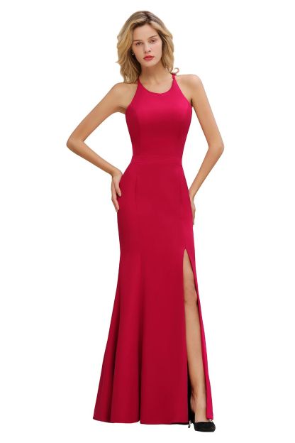 Red Mermaid Halter Prom Dress Long Evening Gowns