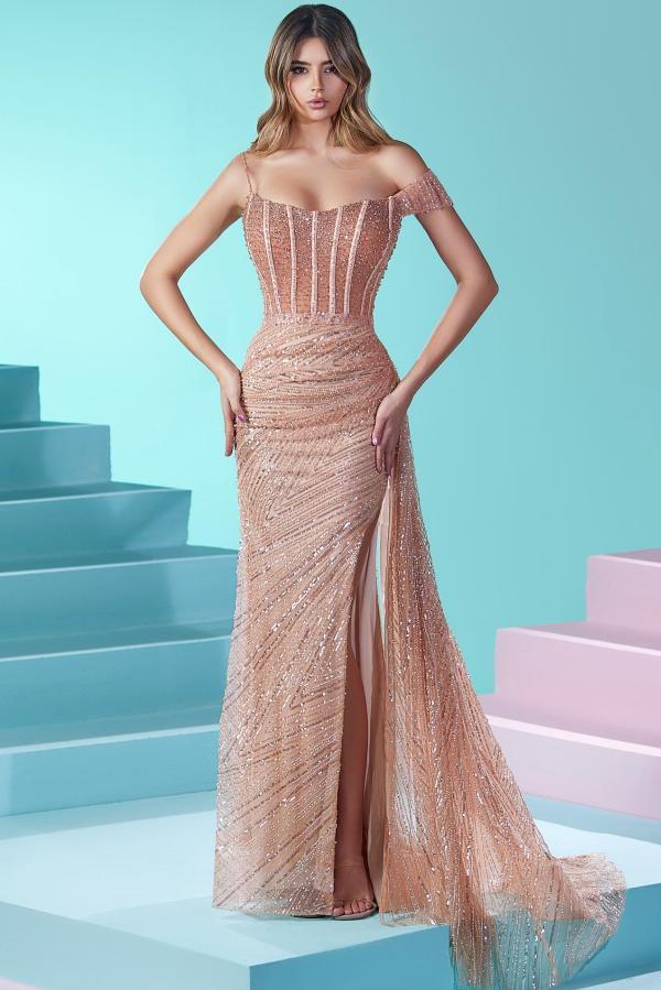 Elegant Long Mermaid Off the shoulder Sweetheart Beading Prom Dresses with Slit