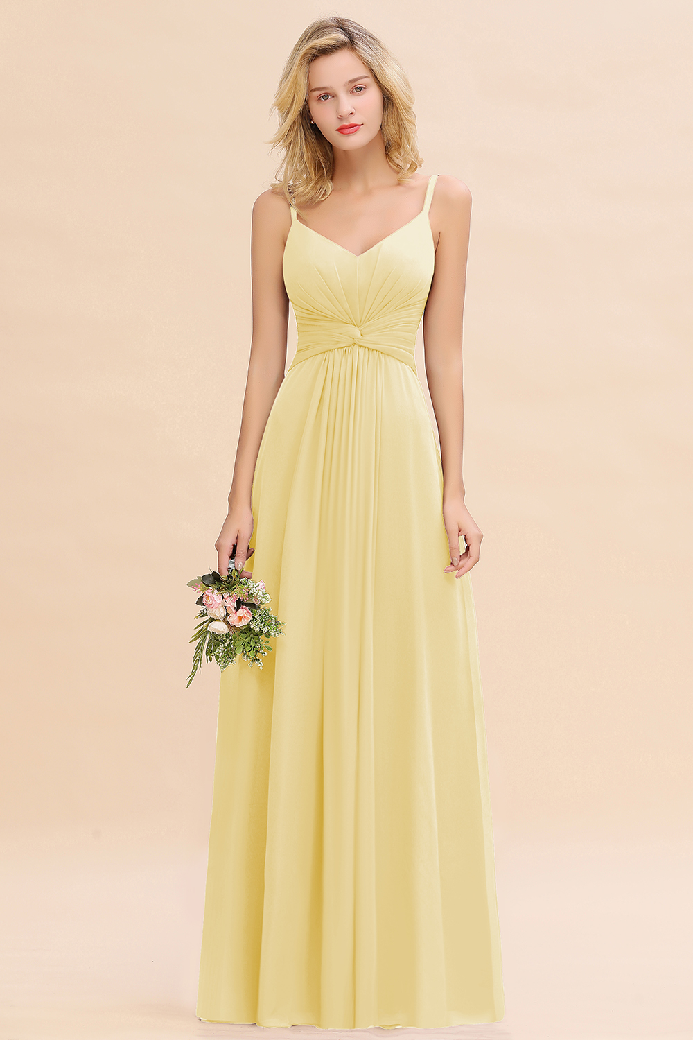 Elegant A-line Ruffles Spaghetti Straps Bridesmaid Dress