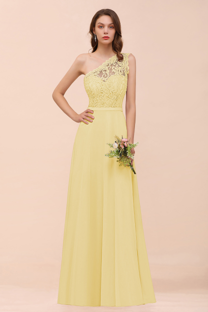 Classy One Shoulder Appliques Lace Floor-length A-Line Chiffon Bridesmaid Dress