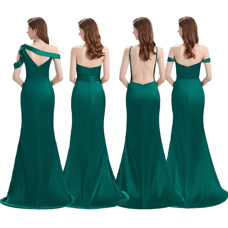 Dark Green Mermaid Side Split Bridesmaid Dresses Mixed Styles