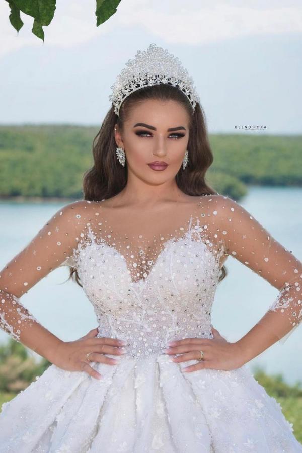 slim fit dress slacks Sparkle A line V Neck Lace Appliques Wedding Gowns, V Back Sleeveless Bridal  Dress – trendtydresses