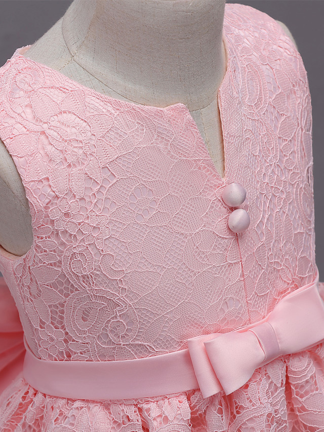 Princess Midi / Asymmetrical Wedding / First Communion / Birthday Flower Girl Dresses - Lace Sleeveless V Wire With Lace / Bow(S) / Embroidery