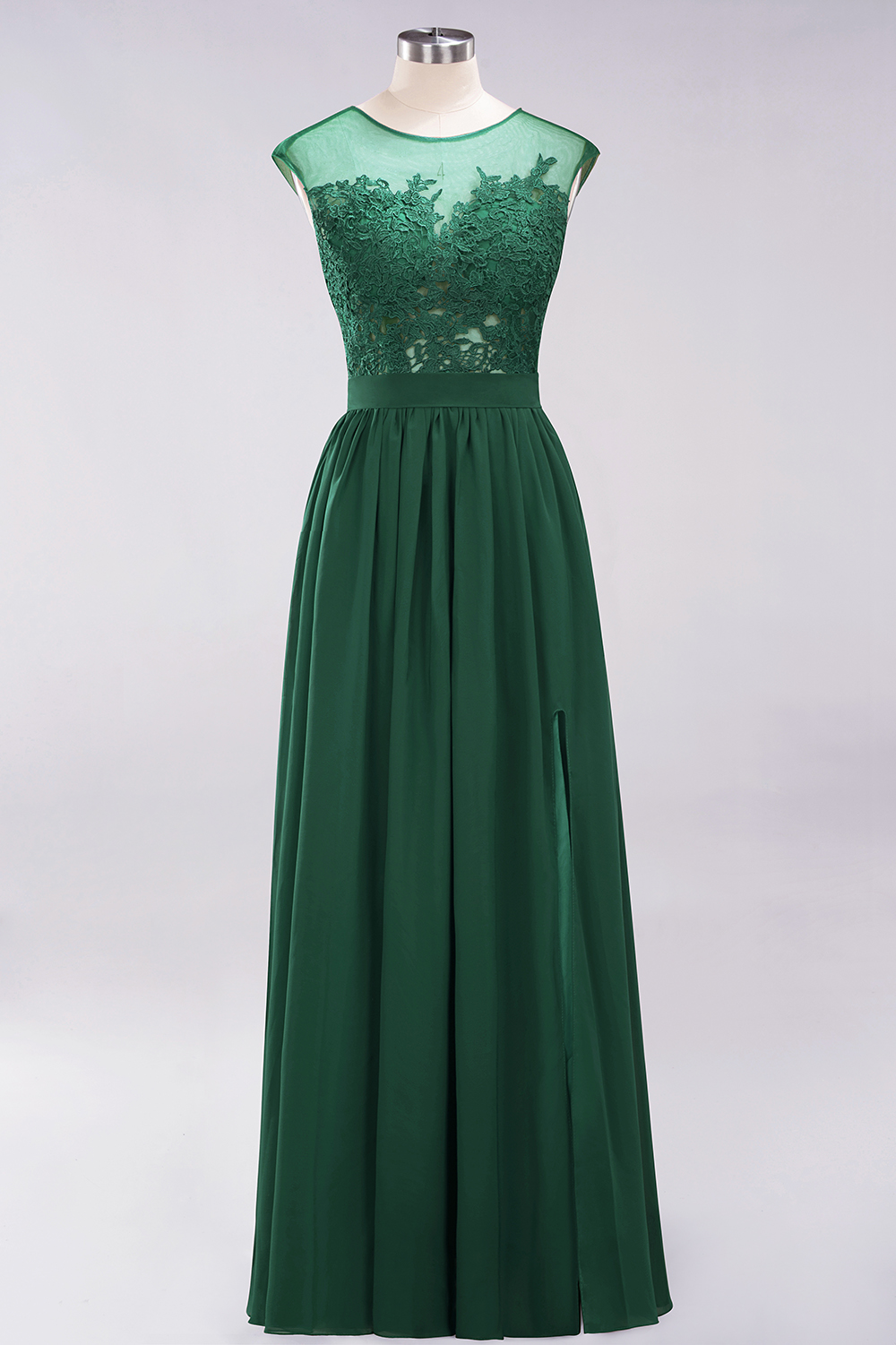A-line Chiffon Lace Jewel Sleeveless Floor-Length Bridesmaid Dresses with Appliques