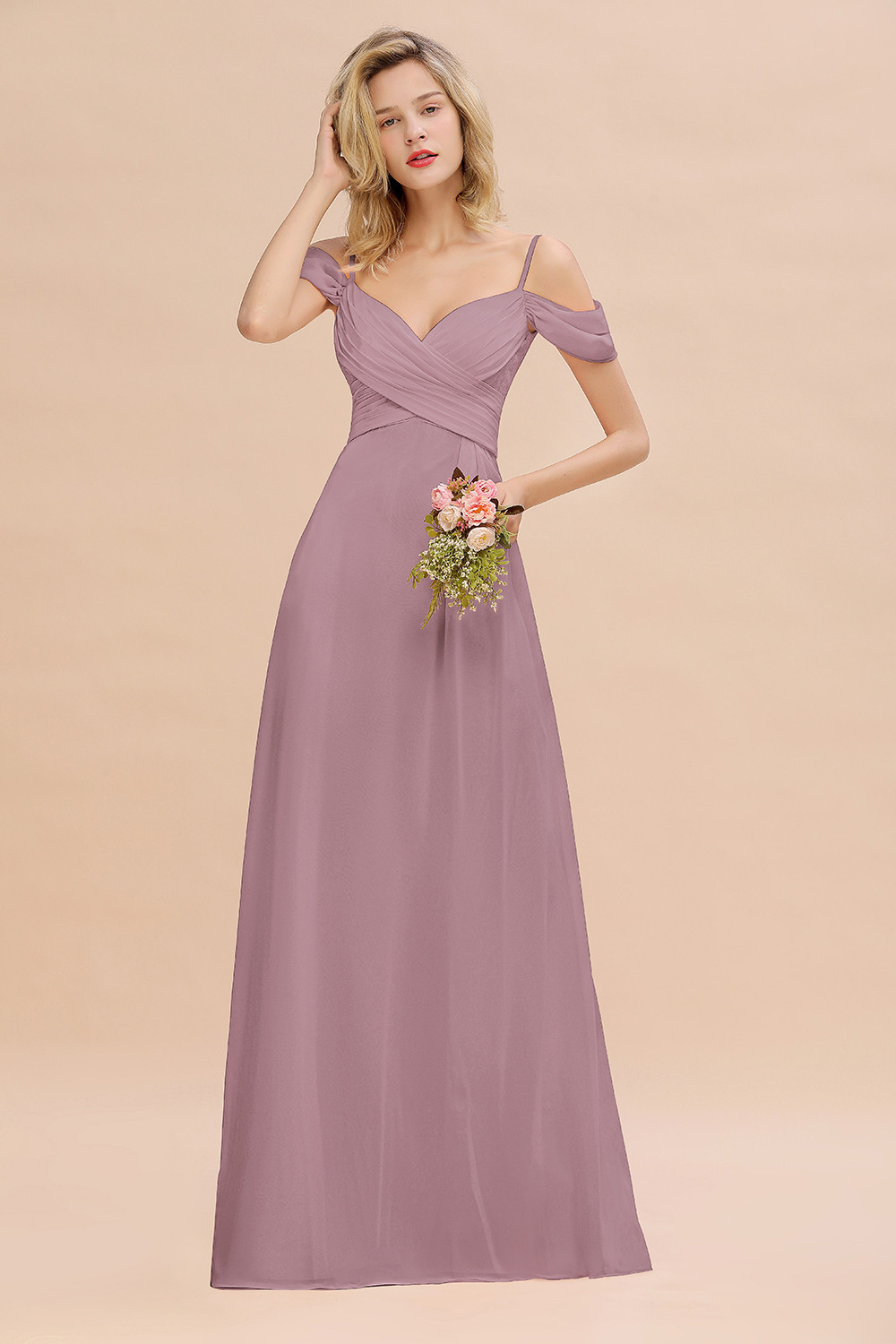Spaghetti Straps Sweetheart Ruffles Bridesmaid Dress