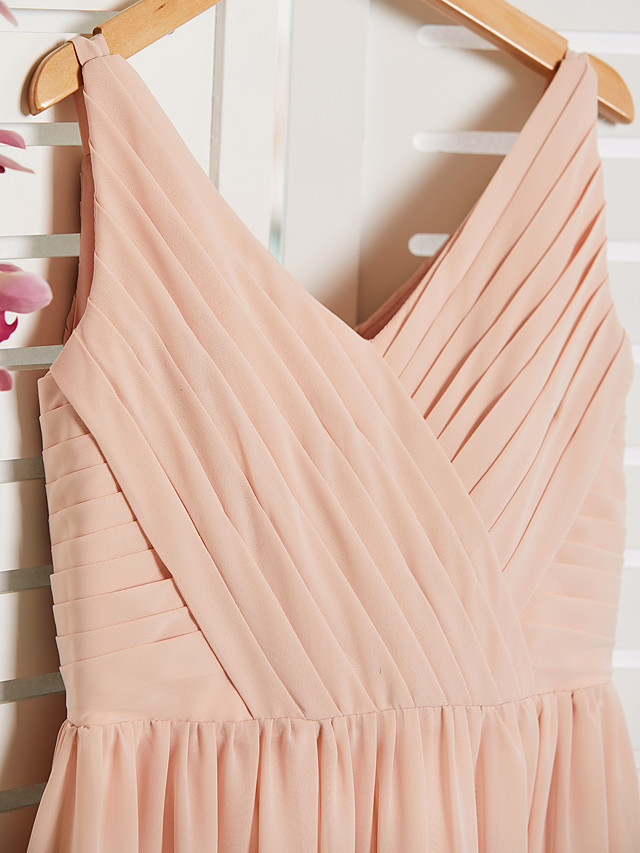 A-Line V Neck Maxi Chiffon Junior Bridesmaid Dress With Sash / Ribbon / Ruching