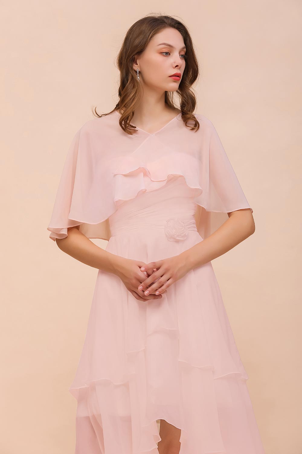 BM1086 Pink Ruffle Chiffon Special Occasions Wraps