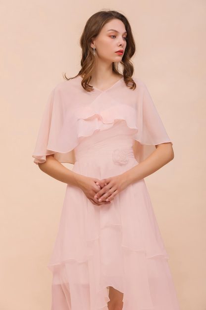 BM1086 Pink Ruffle Chiffon Special Occasions Wraps