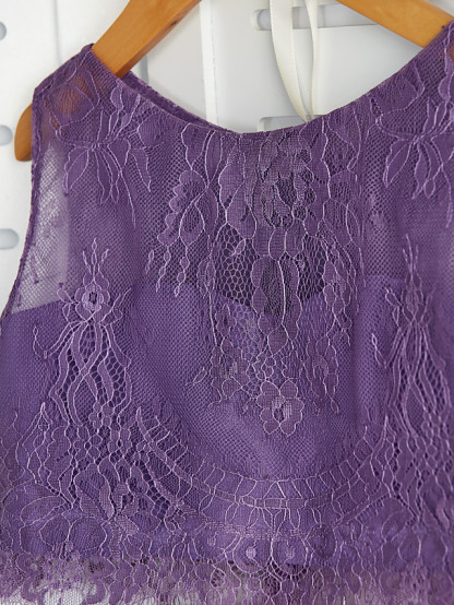 Long A-line Two Piece Chiffon Lace Junior Bridesmaid Dress