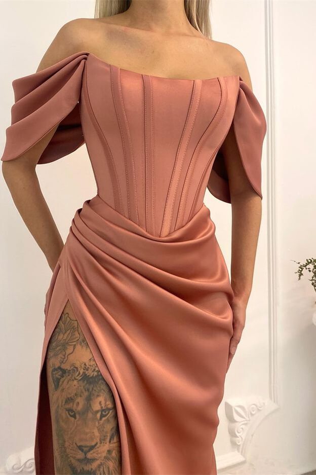 Long Mermaid Off the Shoulder Floor Length Prom Dresses with Slit
