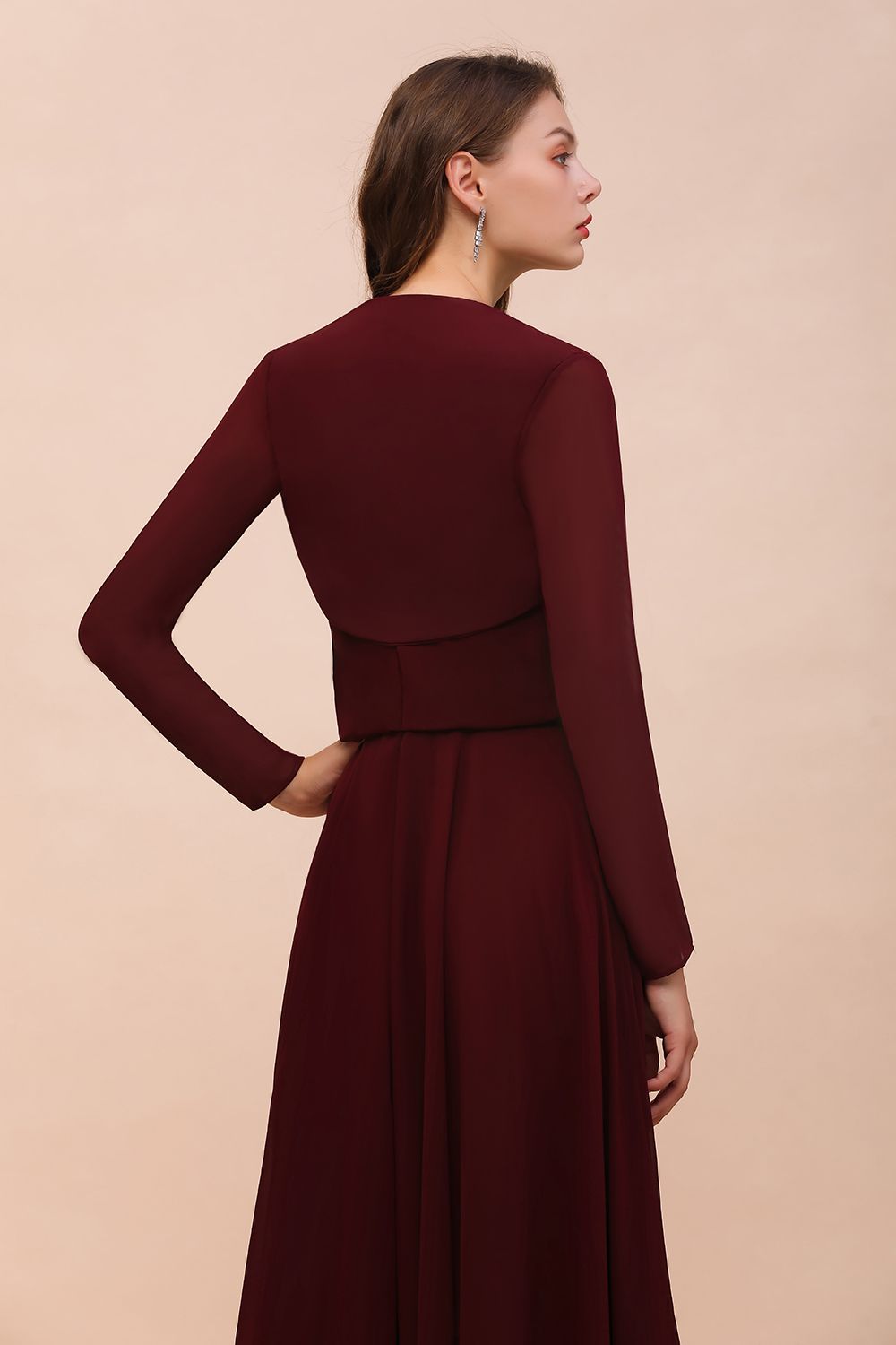 BM1891 Long Sleeves Burgundy Chiffon Wedding Wraps