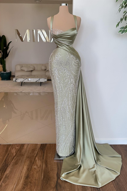 Sweetheart Spaghetti Straps Mermaid Satin Long Prom Dress