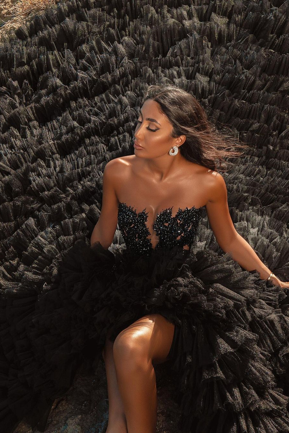 Black Beach High Low Sweetheart Tulle Formal Evening Dresses