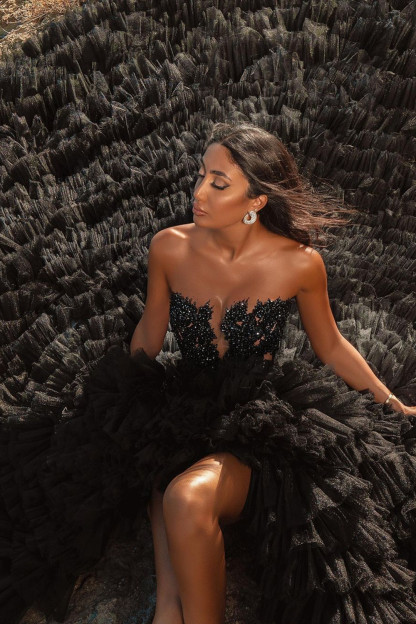 Black Beach High Low Sweetheart Tulle Formal Evening Dresses