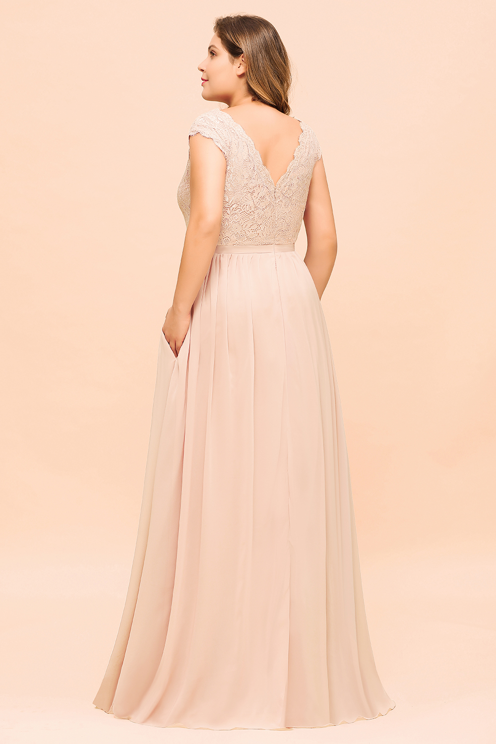 Elegant Plus Size Long A-line Jewel Chiffon Bridesmaid Dresses with Slit