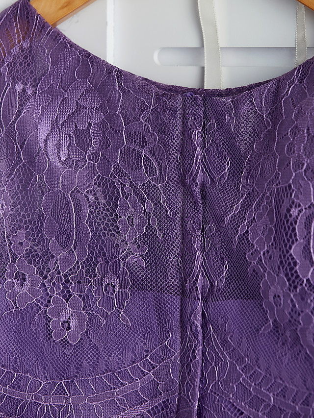 Long A-line Two Piece Chiffon Lace Junior Bridesmaid Dress