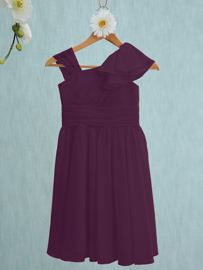 Sheath / Column Straps Knee Length Chiffon Junior Bridesmaid Dress With Ruffles / Side Draping / Natural