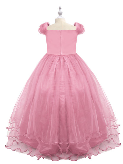 Princess Maxi Birthday / Pageant Flower Girl Dresses - Chiffon / Tulle Short Sleeve Boat Neck With Beading / Appliques / Paillette
