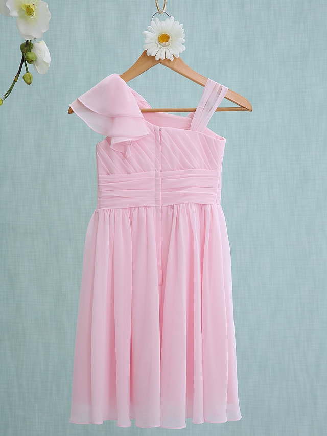 Sheath / Column Straps Knee Length Chiffon Junior Bridesmaid Dress With Ruffles / Side Draping / Natural