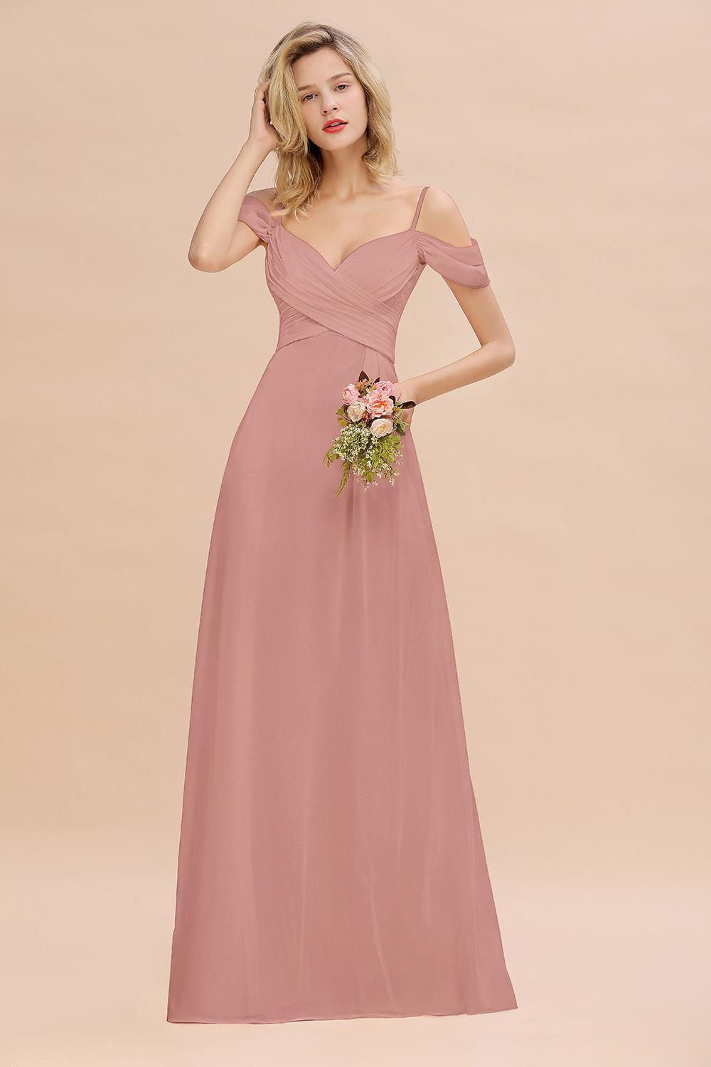 Spaghetti Straps Sweetheart Ruffles Bridesmaid Dress