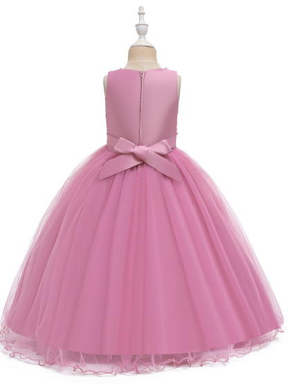 A-Line Medium Length Wedding / Party / First Communion Flower Girl Dresses - Tulle / Matte Satin / Poly&Cotton Blend Sleeveless Jewel Neck With Lace / Beading / Solid