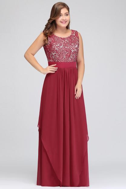 Plus Size A-line Scoop Neck Chiffon Long Formal Dress with Appliques Lace