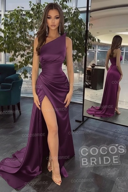 Elegant Black Long Mermaid One Shoulder Satin Prom Dress