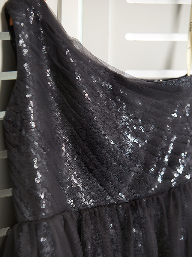 Long A-Line One Shoulder Tulle Junior Bridesmaid Dress