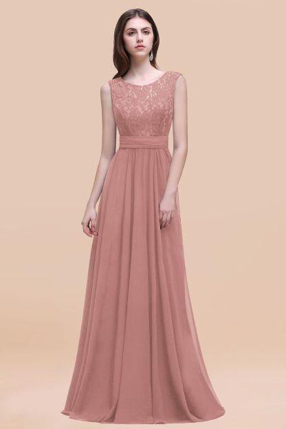 Elegant A-line Chiffon Lace Scoop Sleeveless Floor-Length Bridesmaid Dress