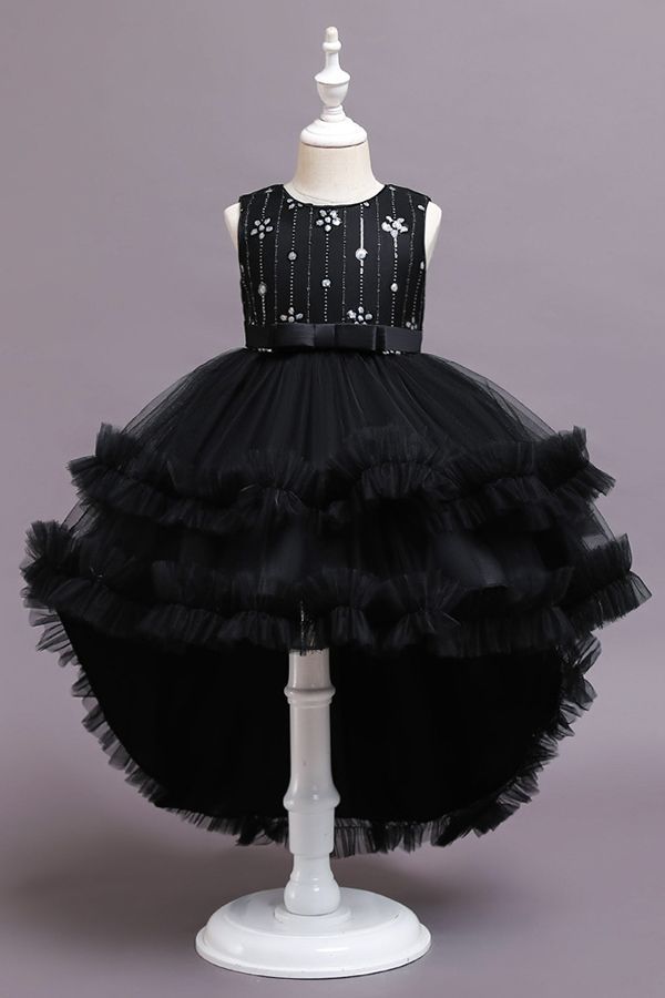 FS9977 Red Belt Tulle Ruffles Flwoer Girl Dress