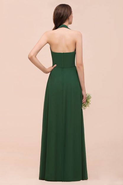 Elegant Halter Deep V-neck A-line Chiffon Bridesmaid Dress With Crystal Embellishment