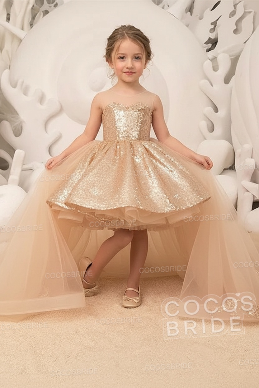 Red Ball Gown Tulle Sequin Sleeveless Flower Girl Dresses