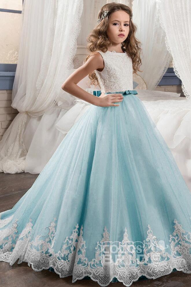 White Scoop Neck Sleeveless Ball Gown Flower Girls Dress
