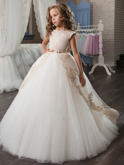Princess Sweep / Brush Train Girls Dresses For Weddings