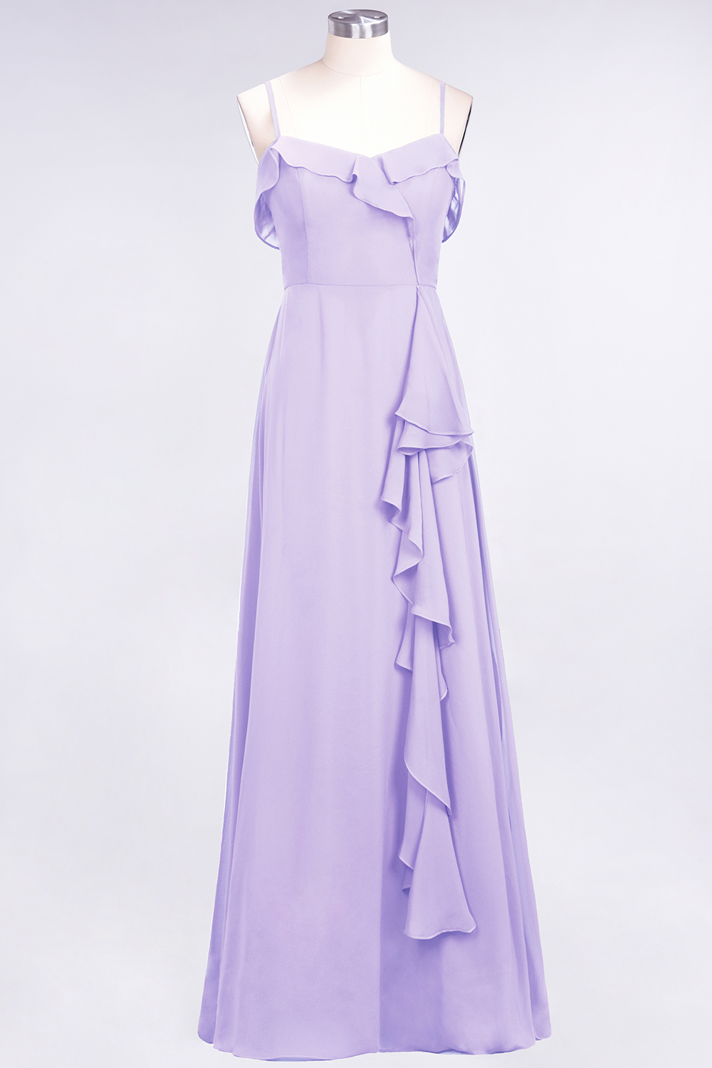 Spaghetti Straps A-Line Chiffon Backless Floor-length Prom Dress With Ruffles