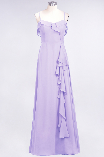 Spaghetti Straps A-Line Chiffon Backless Floor-length Prom Dress With Ruffles