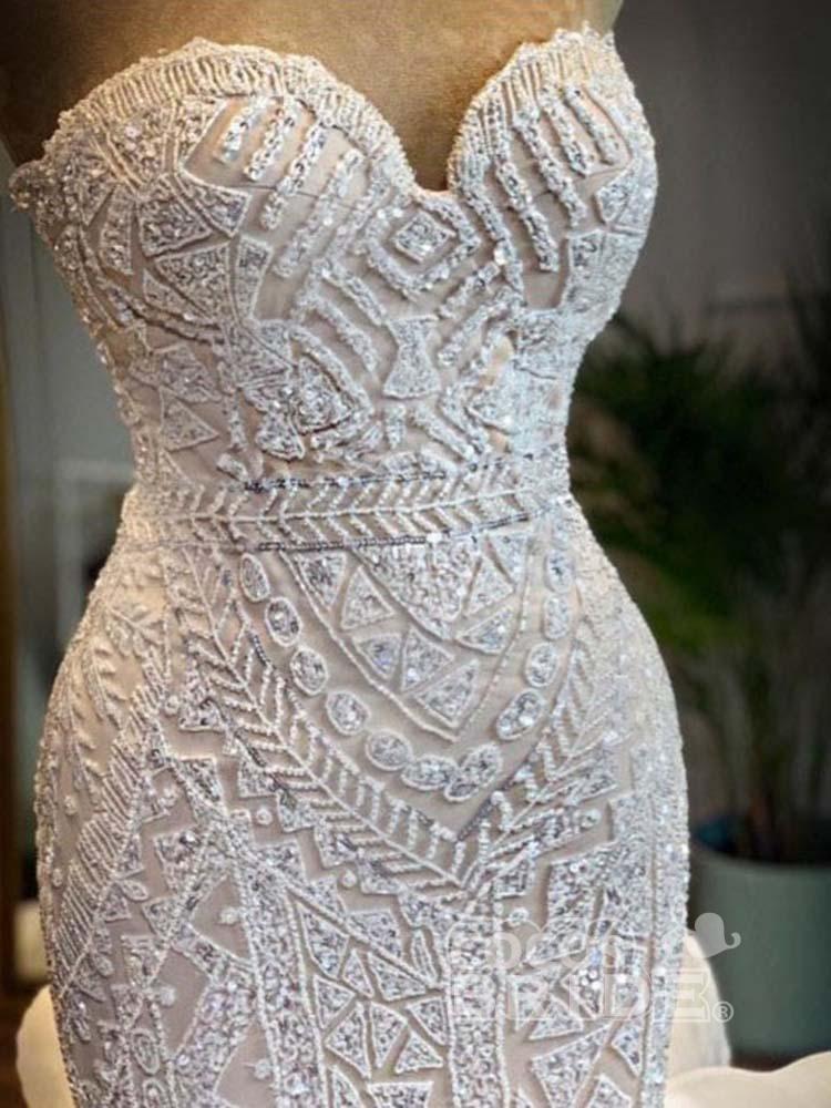 Elegant Long Sweetheart Lace Up Beads Mermaid Wedding Dresses