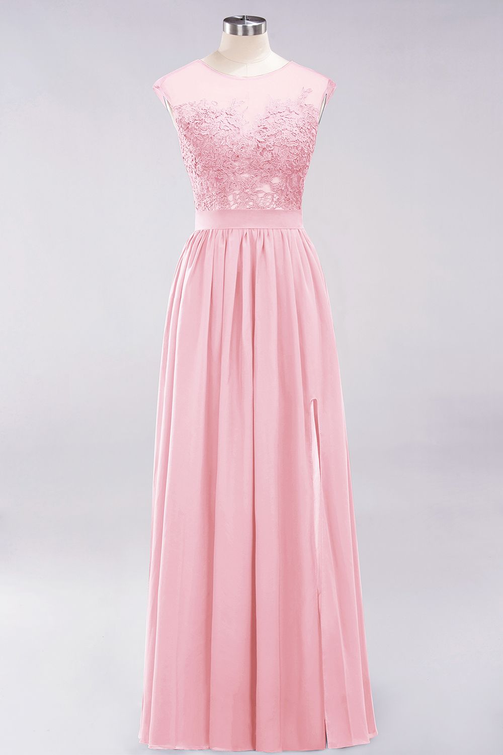 A-line Chiffon Lace Jewel Sleeveless Floor-Length Bridesmaid Dresses with Appliques