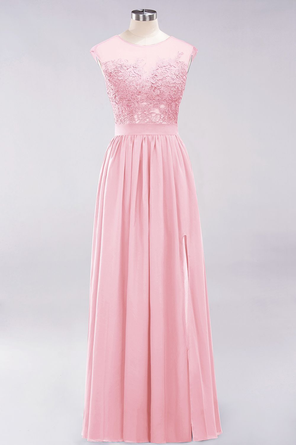 A-line Chiffon Lace Jewel Sleeveless Floor-Length Bridesmaid Dresses with Appliques