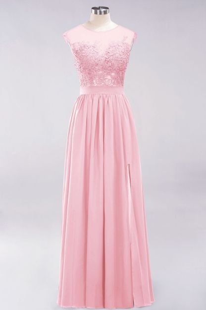 A-line Chiffon Lace Jewel Sleeveless Floor-Length Bridesmaid Dresses with Appliques