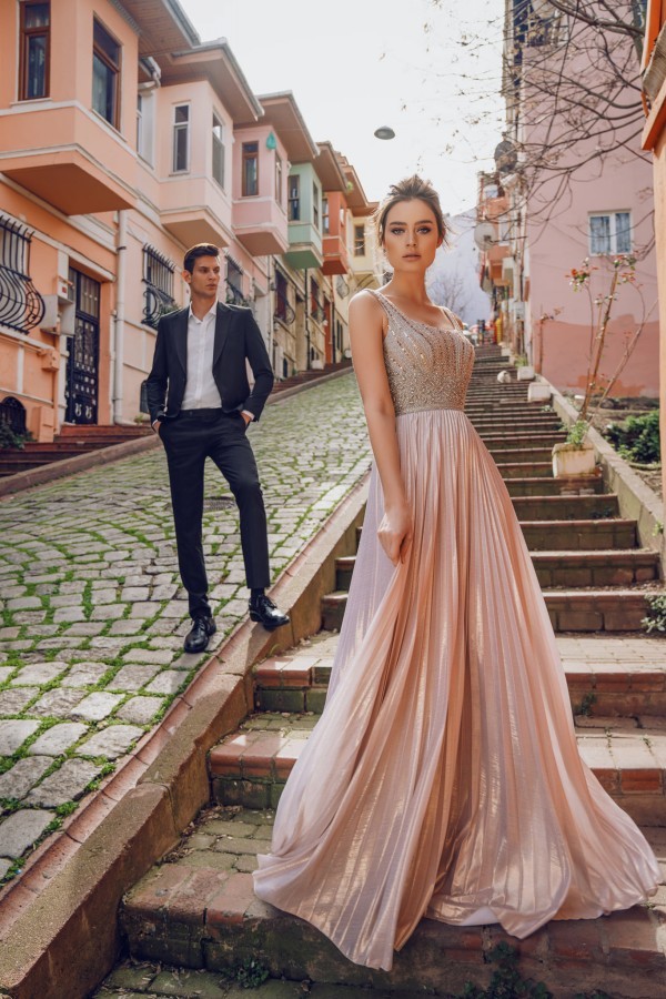 Elegant Long A-line V-neck Bright Silk Prom Dress