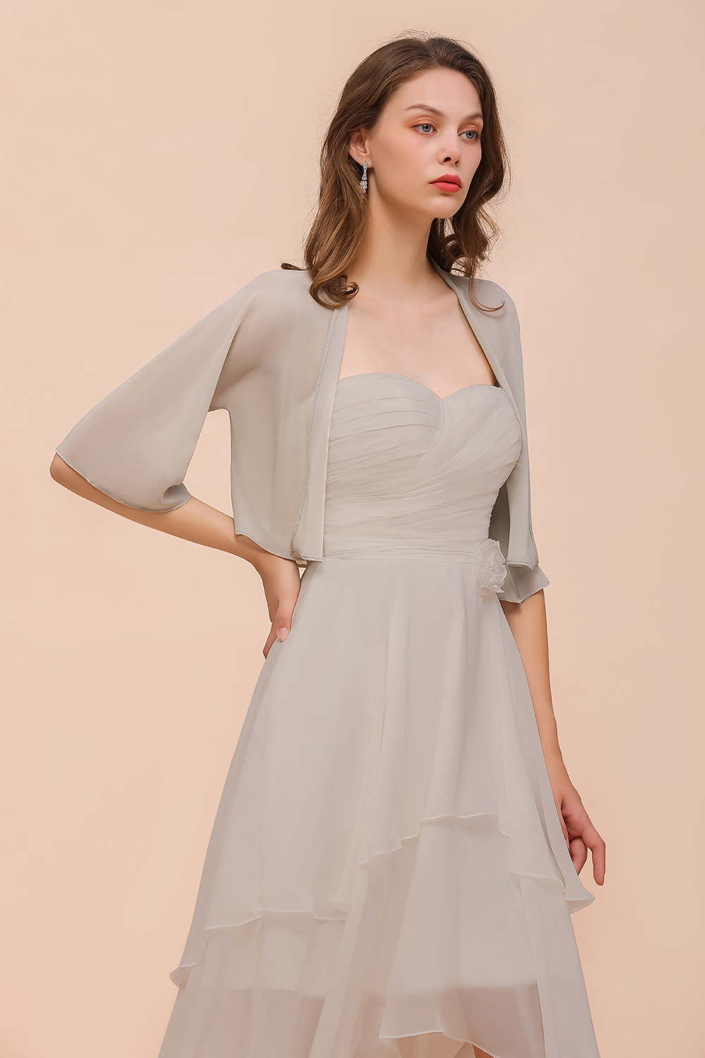 BM1083 Silver Half Sleeves Chiffon Special Occasions Wraps