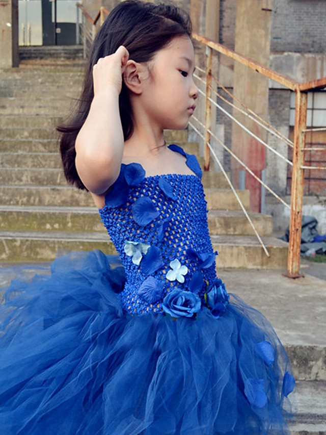 Ball Gown Asymmetrical Pageant Flower Girl Dresses - Tulle / Stretch Satin / Polyester Sleeveless One Shoulder With Flower