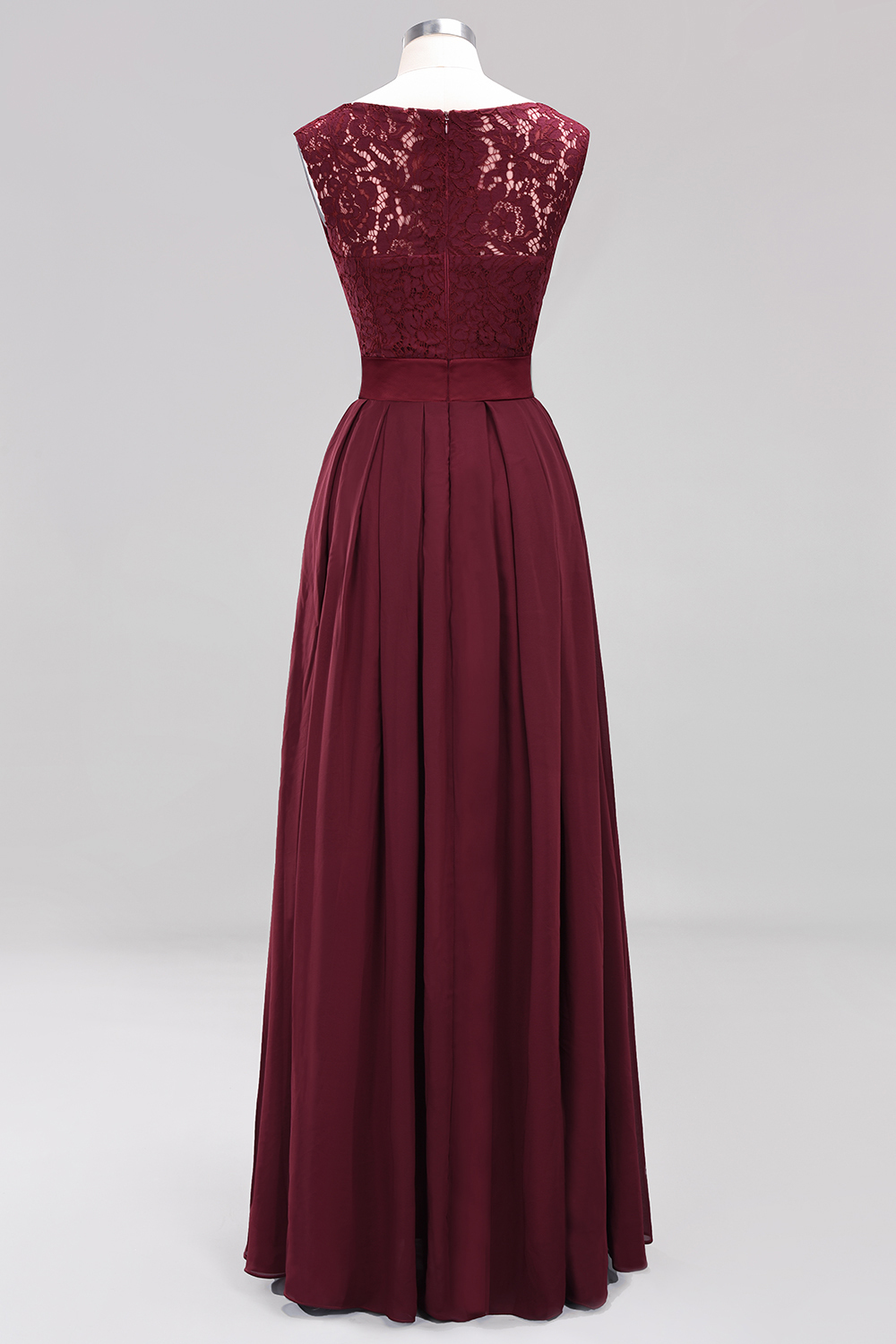 A-line Chiffon Lace Jewel Sleeveless Ruffles Floor-length Bridesmaid Dress