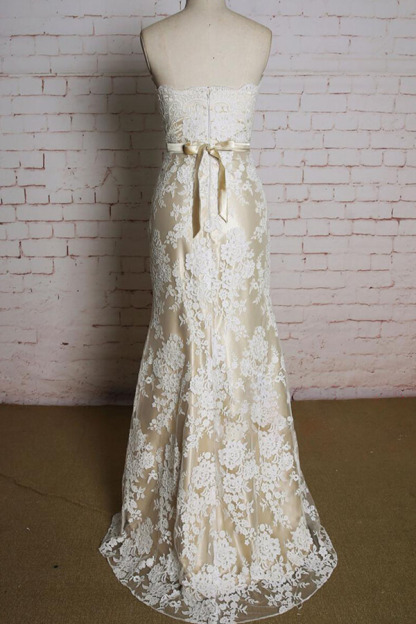 Strapless Appliques Tulle Long Mermaid Wedding Dress