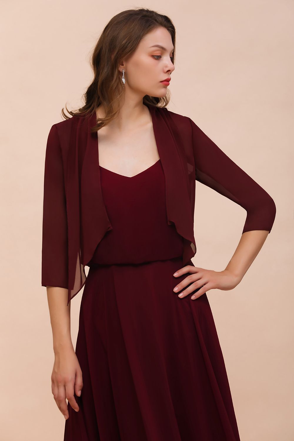 BM1892 Half Sleeves Chiffon Burgundy Special Occasion Wraps