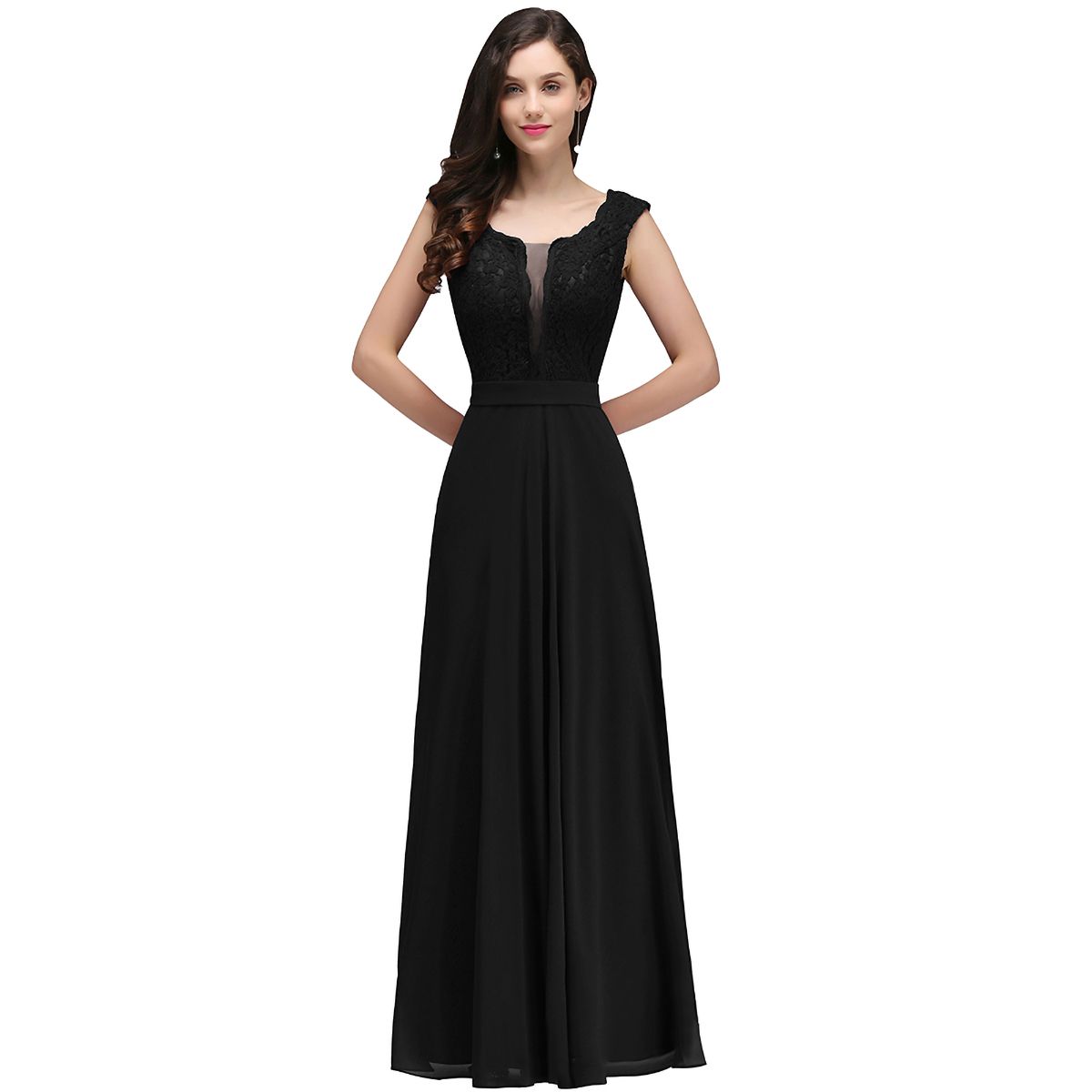 Elegant Floral Lace Long Bridesmaid Dress Off The Shoulder Chiffon Evening Dress
